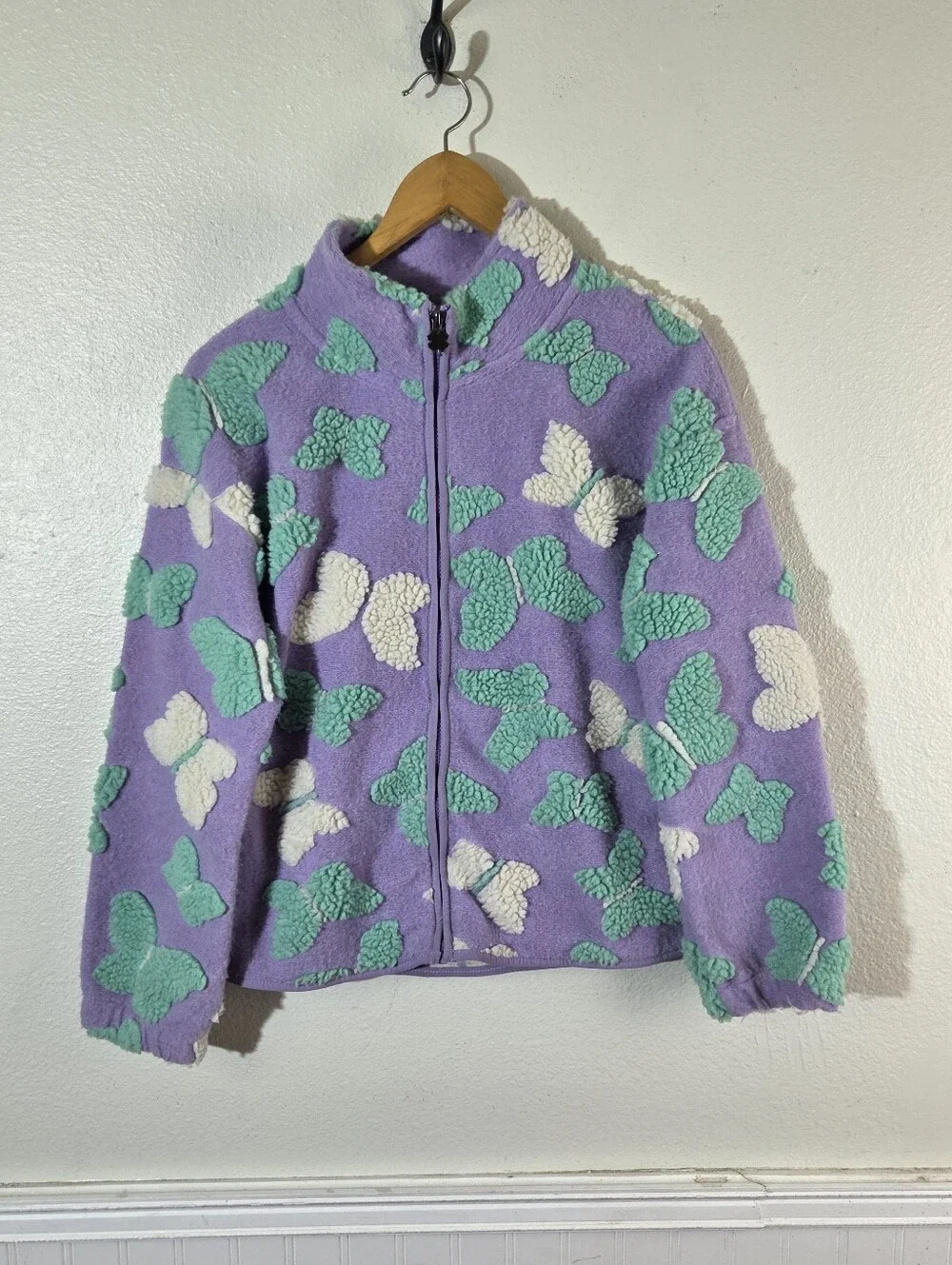 Lucky Brand Girls L 14/16 Purple Butterfly Sherpa Fleece Jacket Full Zip Lavende